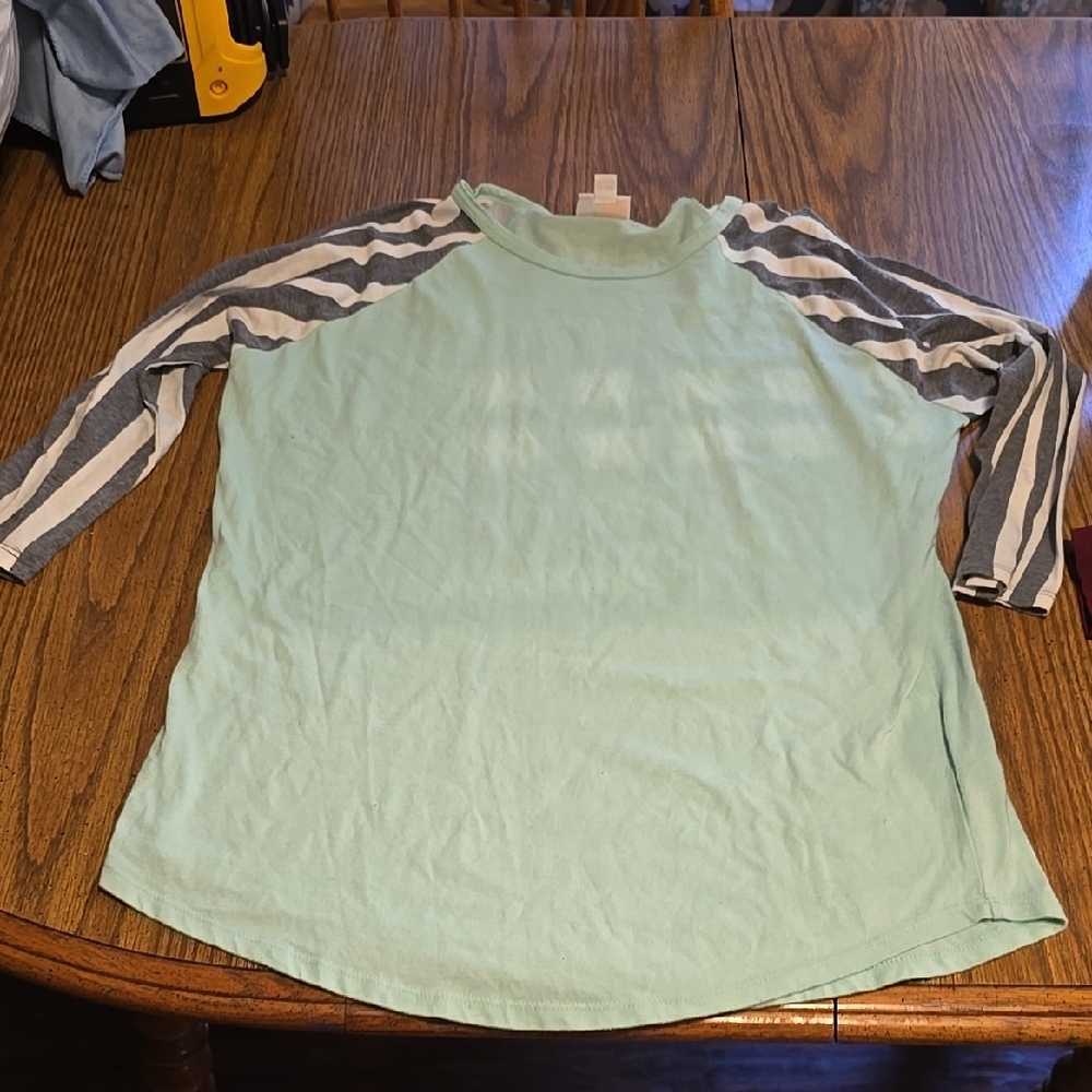 Striped Sleeve Mint Green Women's Top